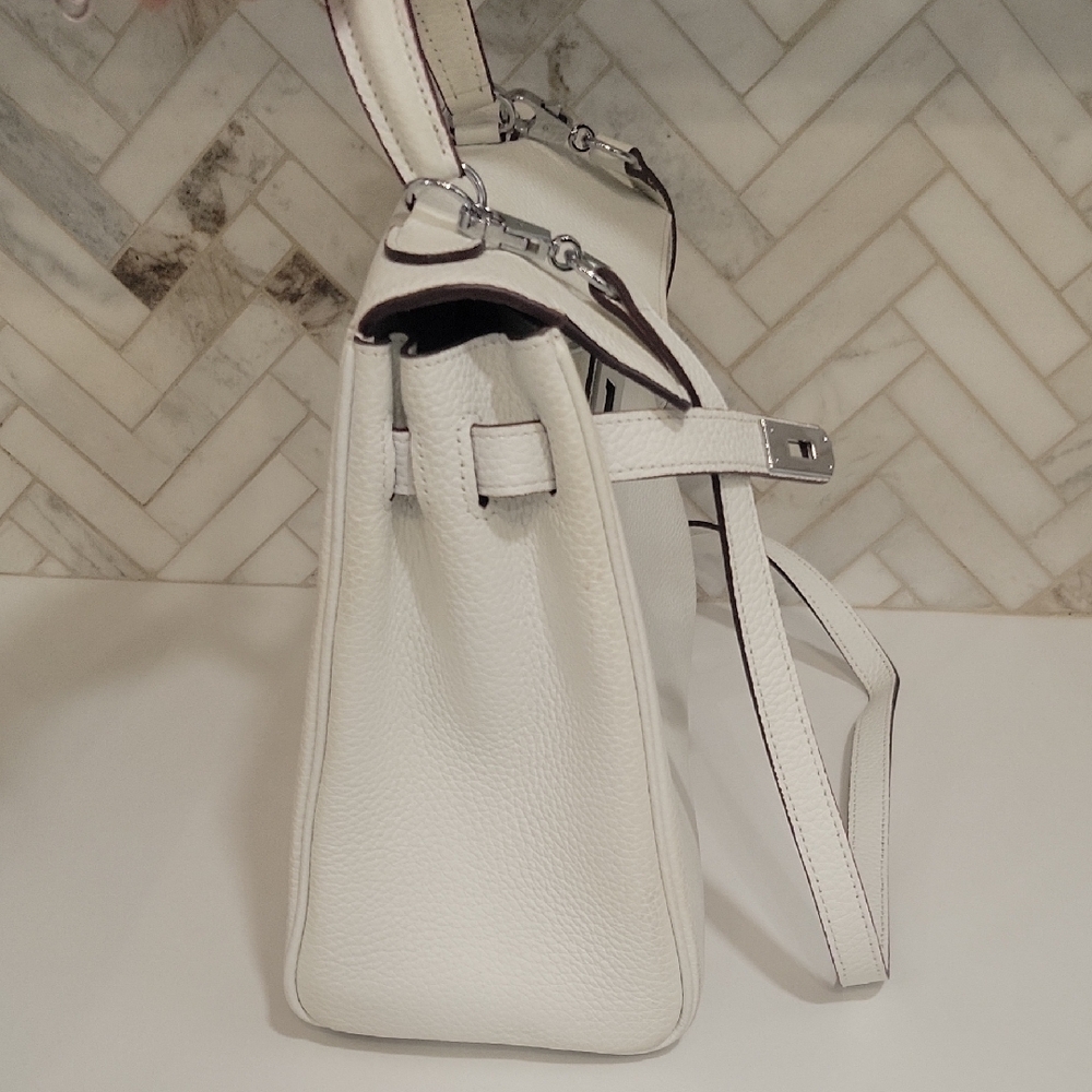 White Leather Satchel with Silver Hardware - Picture 8 of 12
